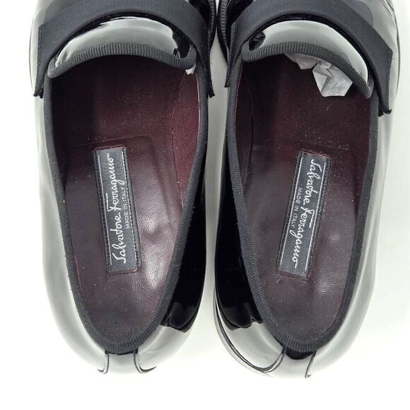 SALVATORE FERRAGAMO BLACK PATENT LEATHER BANDED TUXEDO LOAFER MENS 7.5 EE WIDE main image 8